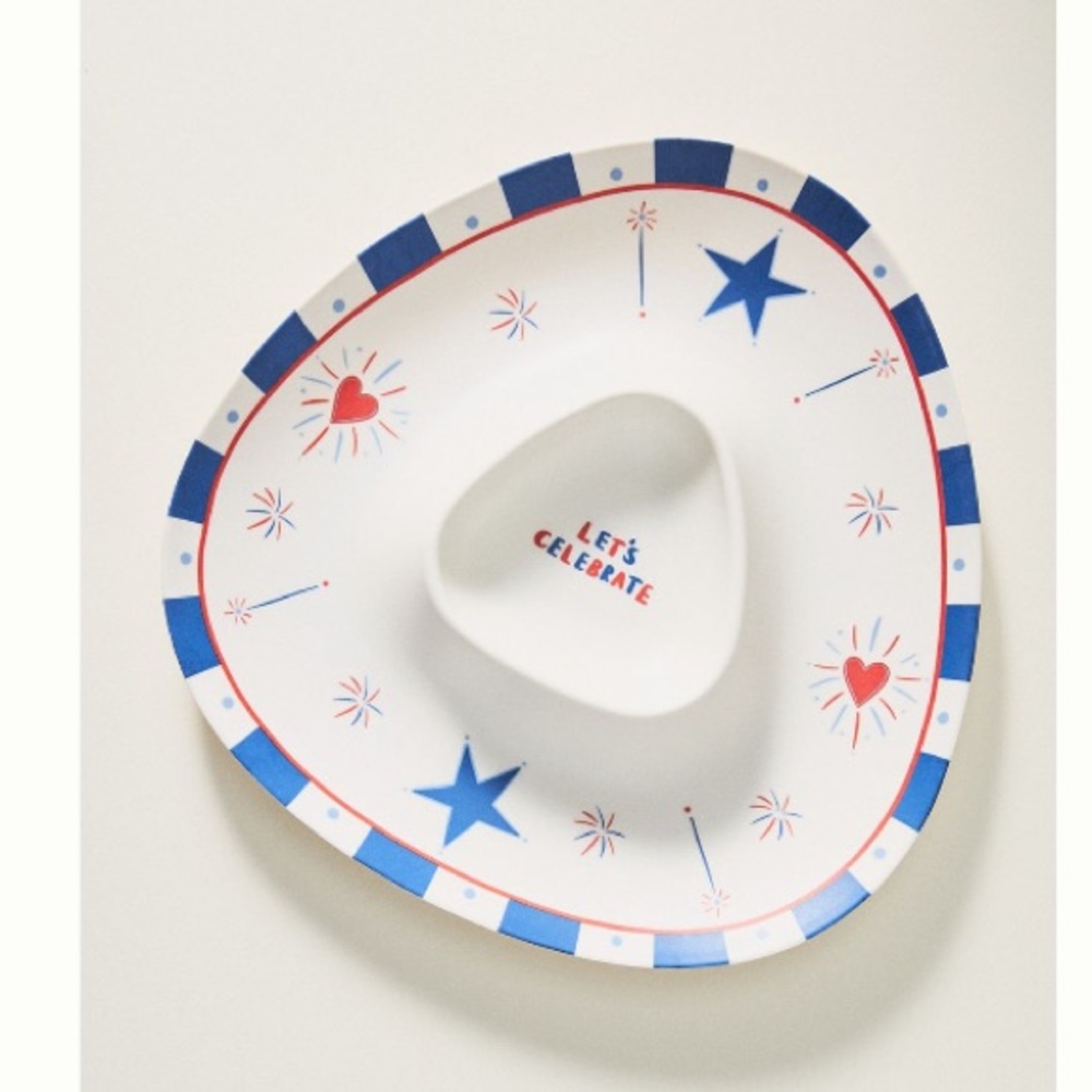Anthropologie Nephthys Illustrated Stars & Stripes Melamine Chip & Dip Platter